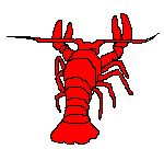 a gif of a cartoony red lobster snipping its claws while moving its legs and antennae a bit. its back is turned so you can't see its face.