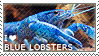 a stamp of a blue crayfish with the text 'i (heart) blue lobsters'.