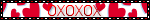 a black, white, and red blinkie that says 'xoxoxoxo' with many red hearts surrounding the text.